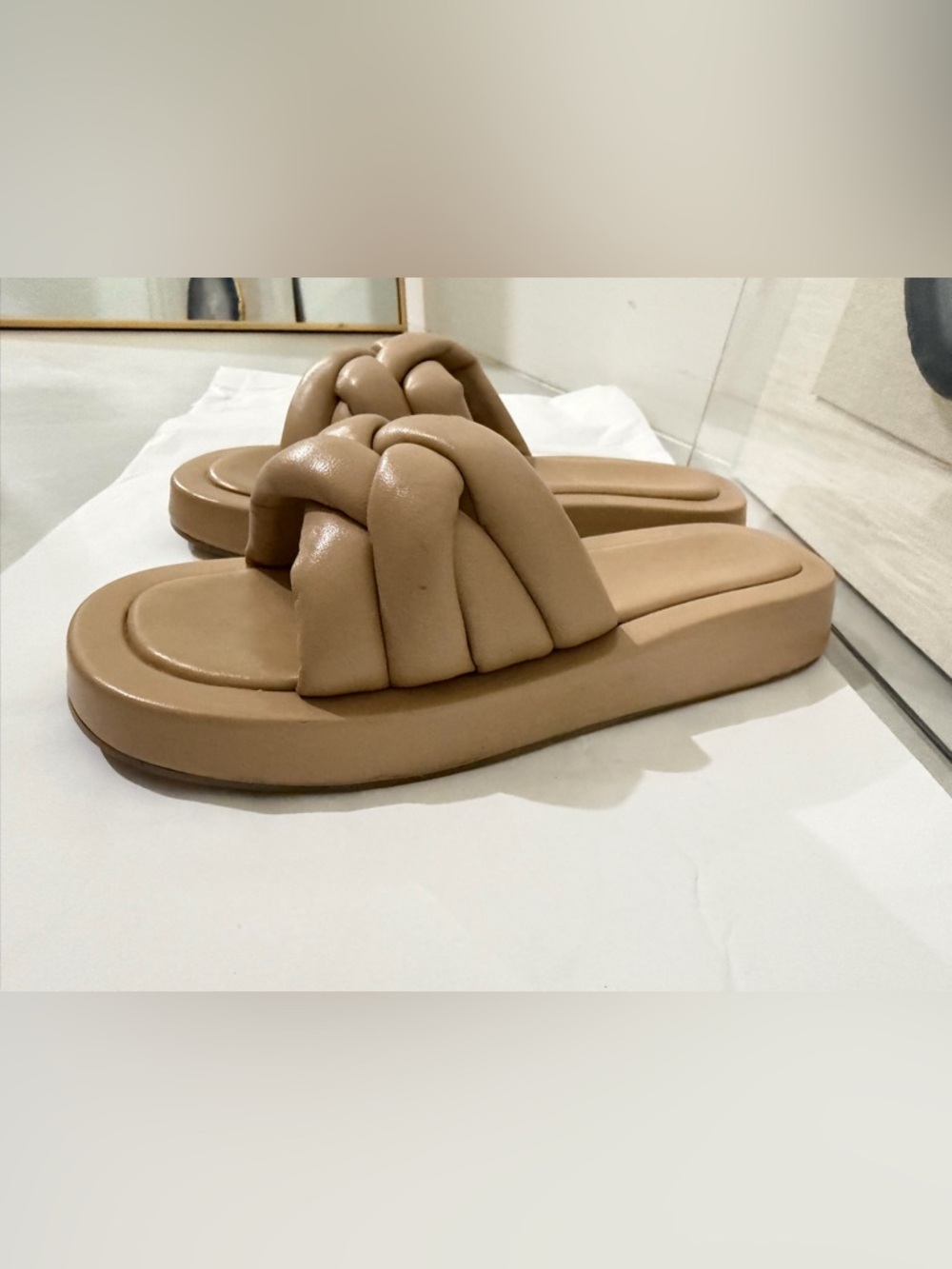 Seychelles Sirens leather puffed braided upper in a natural "Vacchetta" Platform